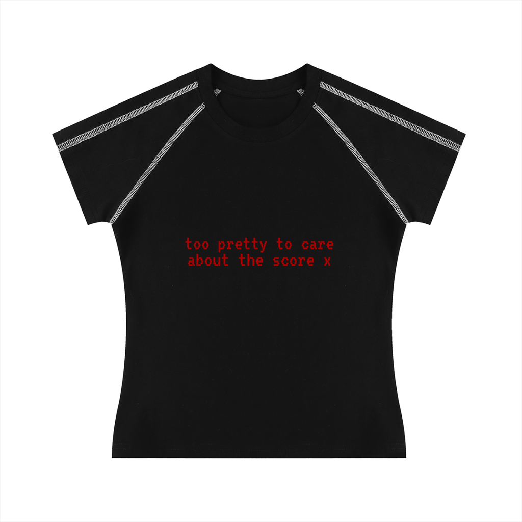 'too pretty to care about the score x' baby tee