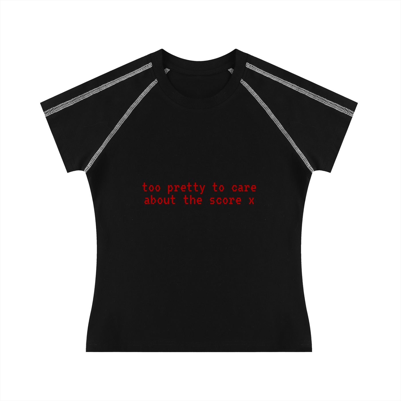 'too pretty to care about the score x' baby tee