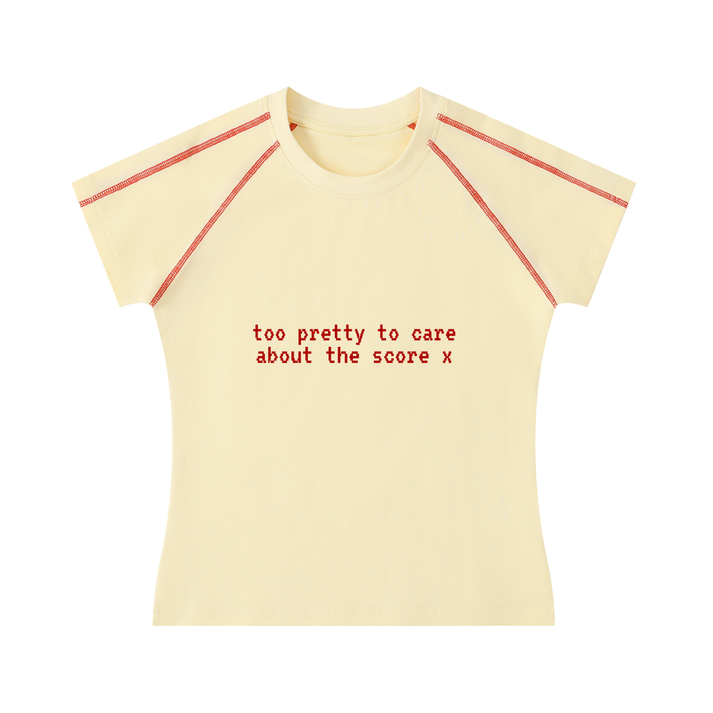 'too pretty to care about the score x' baby tee