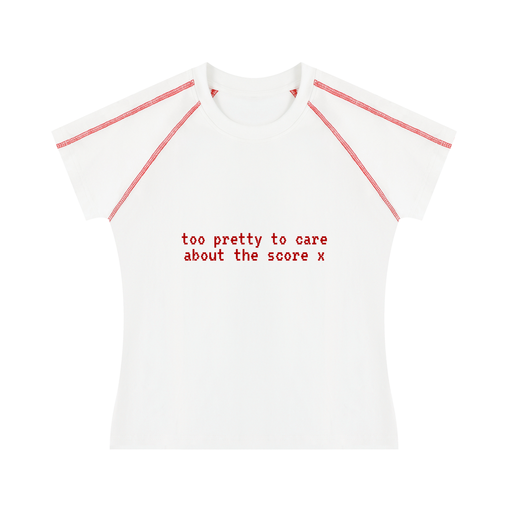 'too pretty to care about the score x' baby tee